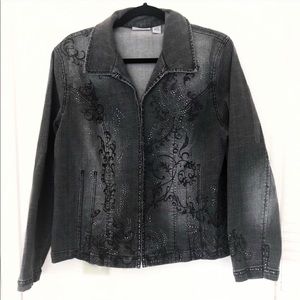 CHICOS Platinum - Gray Embroidered Denim Jacket